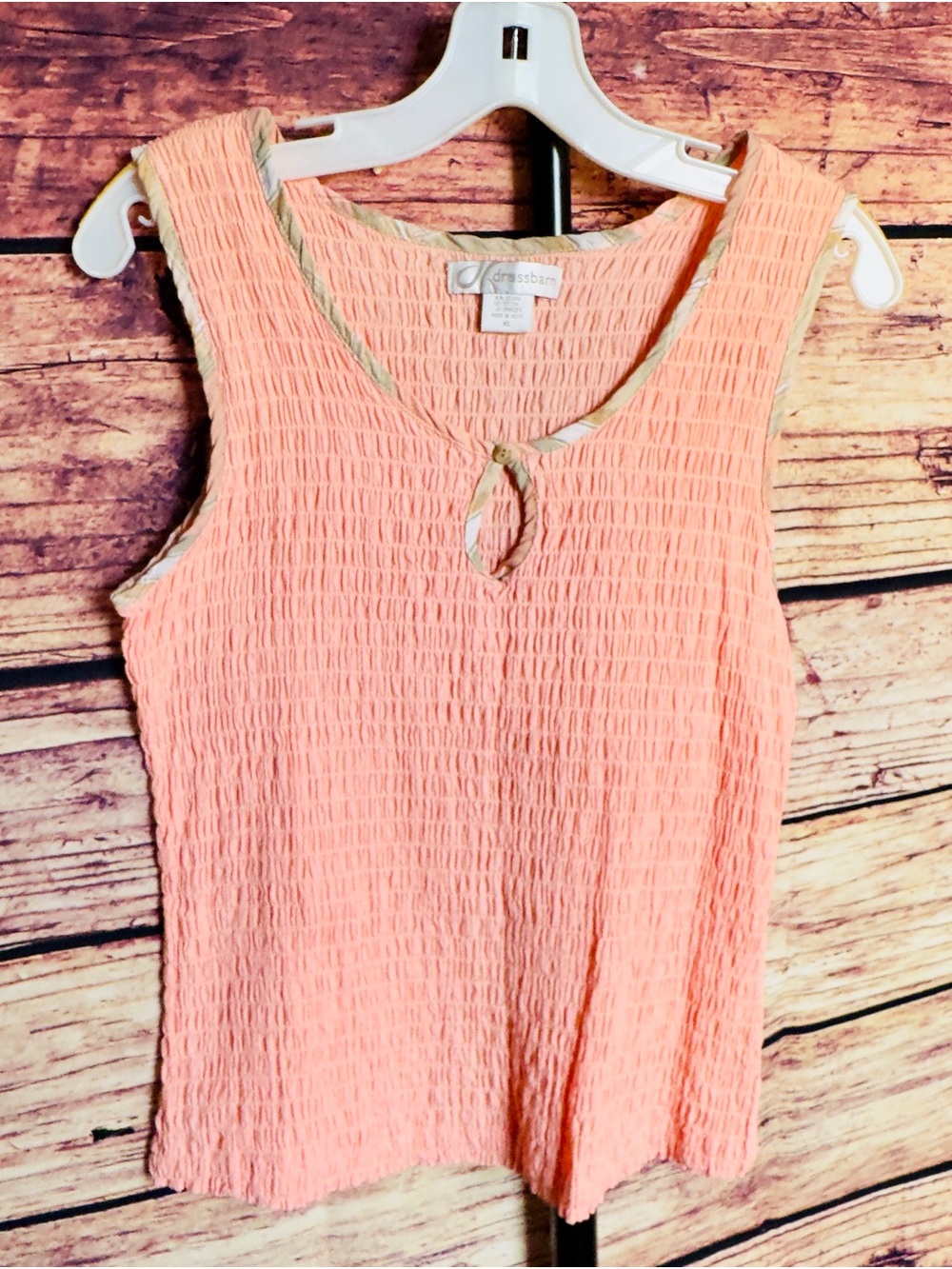 Vintage Y2K Dressbarn Peach Smocked Keyhole Tank Top Small